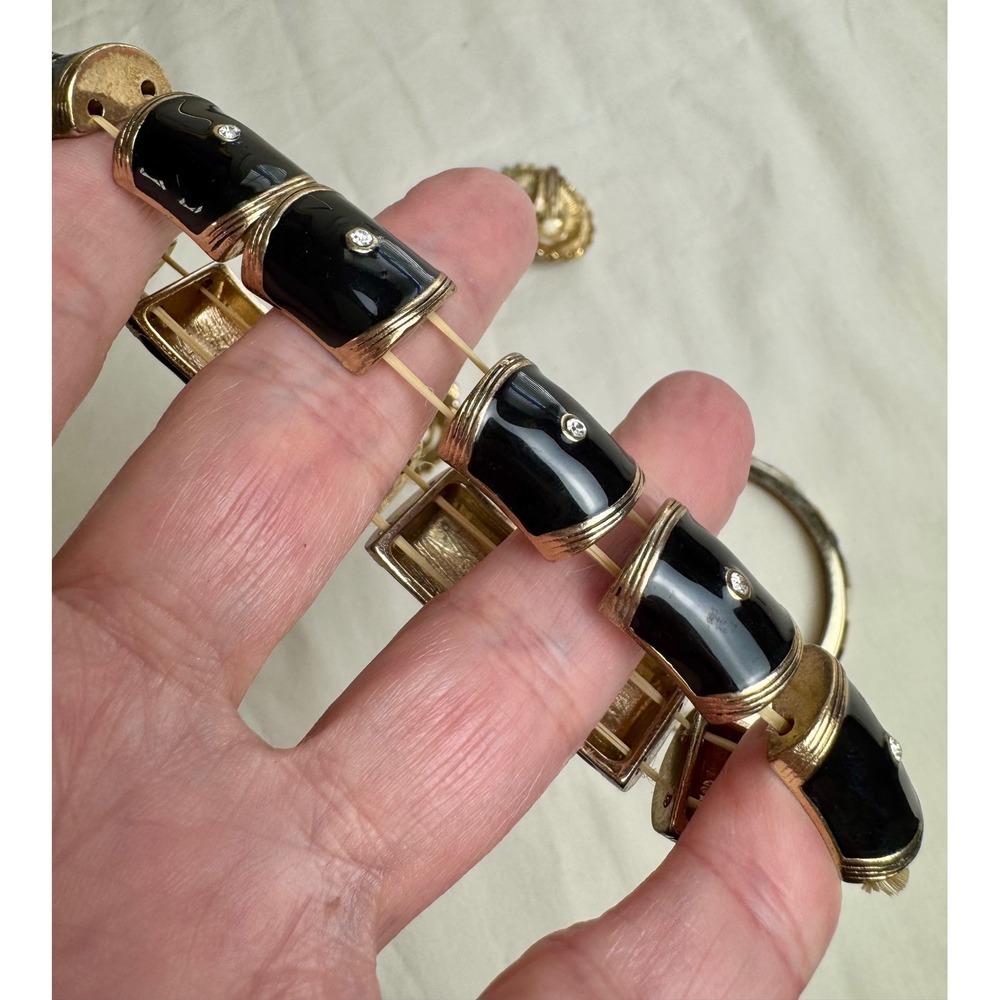 Park Lane Vintage Style Jewelry Set Gold Tone Faux Pearl Black Enamel 4pc Set - Picture 5 of 16